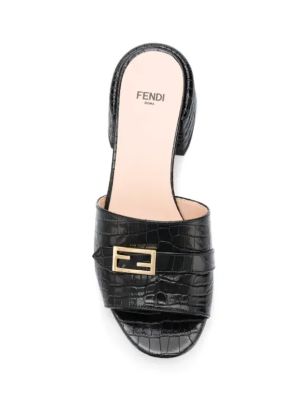 FENDI Crocodile Croc Embossed Black Leather Logo Plaque Slide Sandals 37 RARE